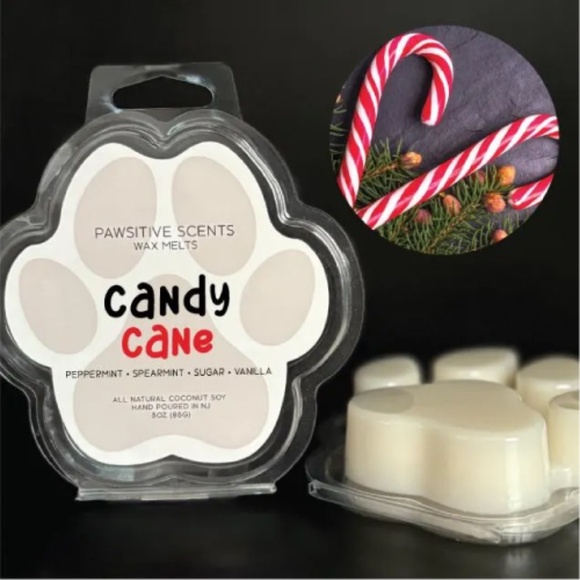 Paw Print Wax Melt/Candy Cane Scent/Coconut Soy Wax/100% Vegan - Picture 1 of 4